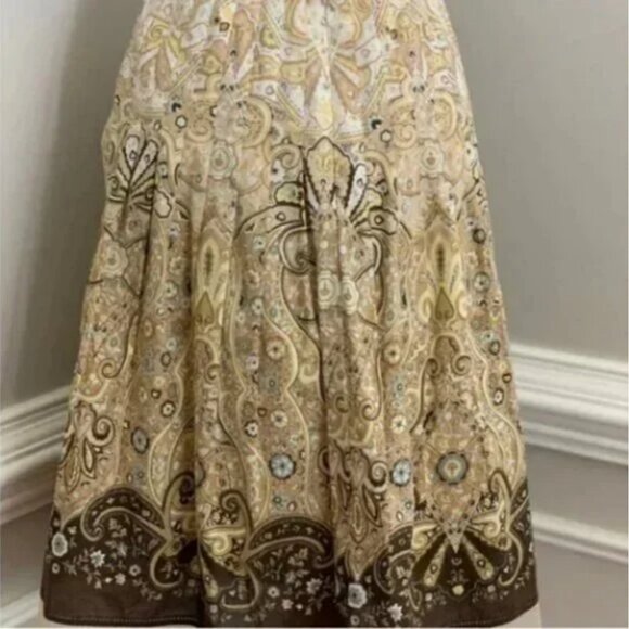 Talbots Paisley Pleated Full Skirt Brown and Tan Size 6P - Picture 2 of 5